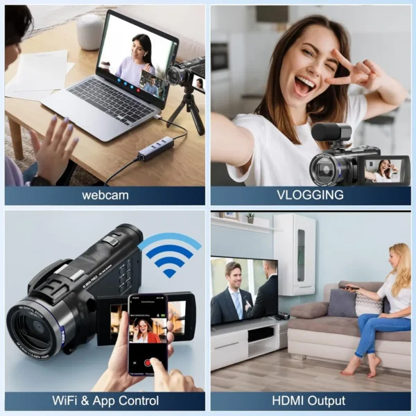 NBD 4K Camcorder Video Camera with 48MP Vlogging Camera With Wi-Fi & App Control,Video Recorder with 3X Battery Life, 16X Zoom - Image 5