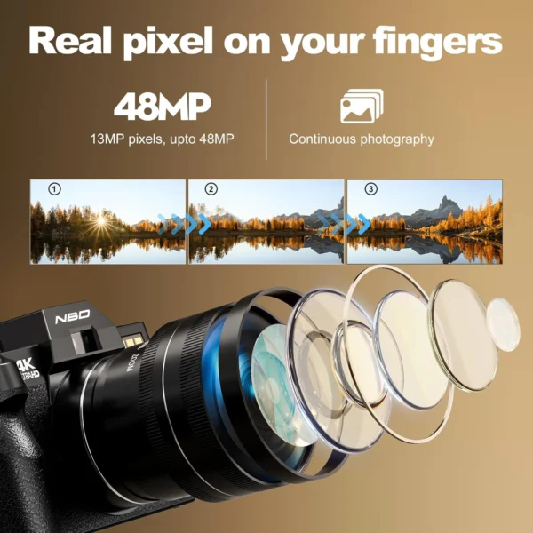NBD Digital Camera 48MP 4K Video Camera 3.0 Inch Flip Screen Camcorder Vlogging Camera and 16X Digital Zoom Photography Camera - Image 5