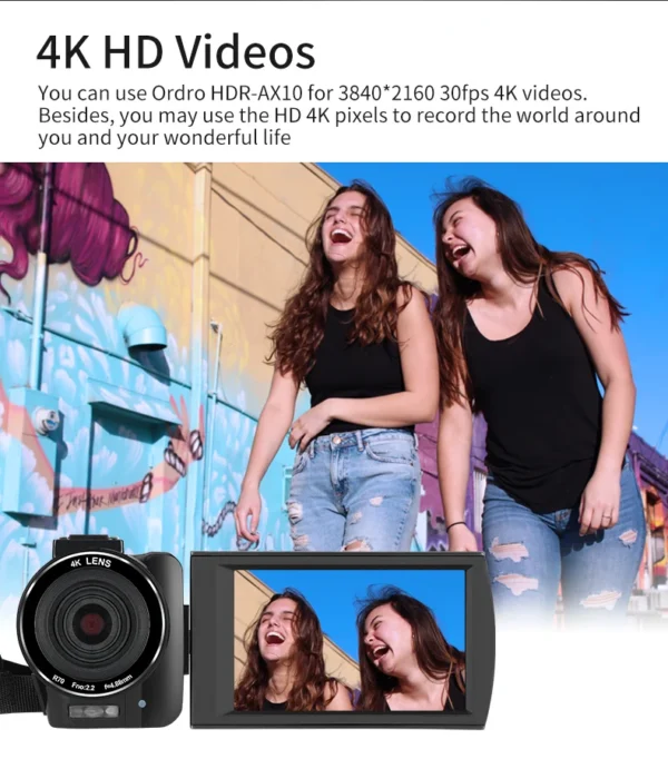 Ordro AX10 4K Camcorder Camara Professional 30MP 60FPS 30X Digital Zoom Camera Vlog IR Night Vision WiFi YouTube Video Shooting - Image 5