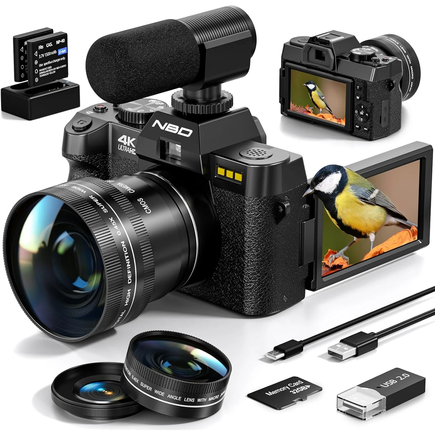 NBD Digital Camera 48MP 4K Video Camera 3.0 Inch Flip Screen Camcorder Vlogging Camera and 16X Digital Zoom Photography Camera