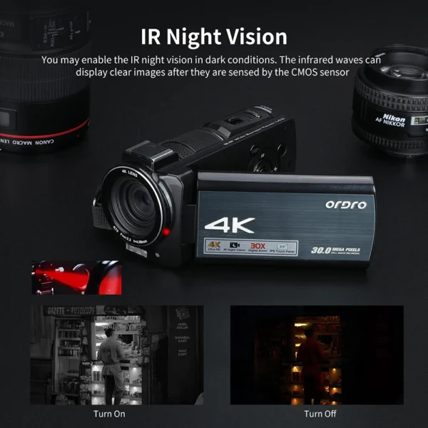 Ordro AX10 4K Camcorder Camara Professional 30MP 60FPS 30X Digital Zoom Camera Vlog IR Night Vision WiFi YouTube Video Shooting - Image 2