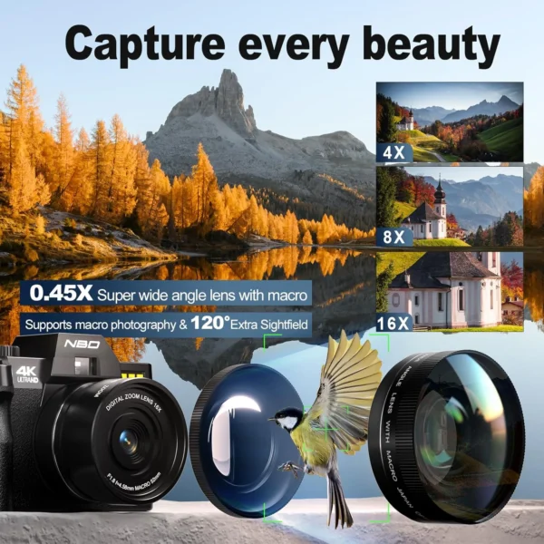 NBD Digital Camera 48MP 4K Video Camera 3.0 Inch Flip Screen Camcorder Vlogging Camera and 16X Digital Zoom Photography Camera - Image 3
